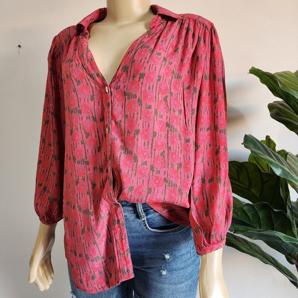 Porridge by Anthropologie Kat Buttondown Blouse Raspberry Pink Size M Women's - Picture 7 of 13